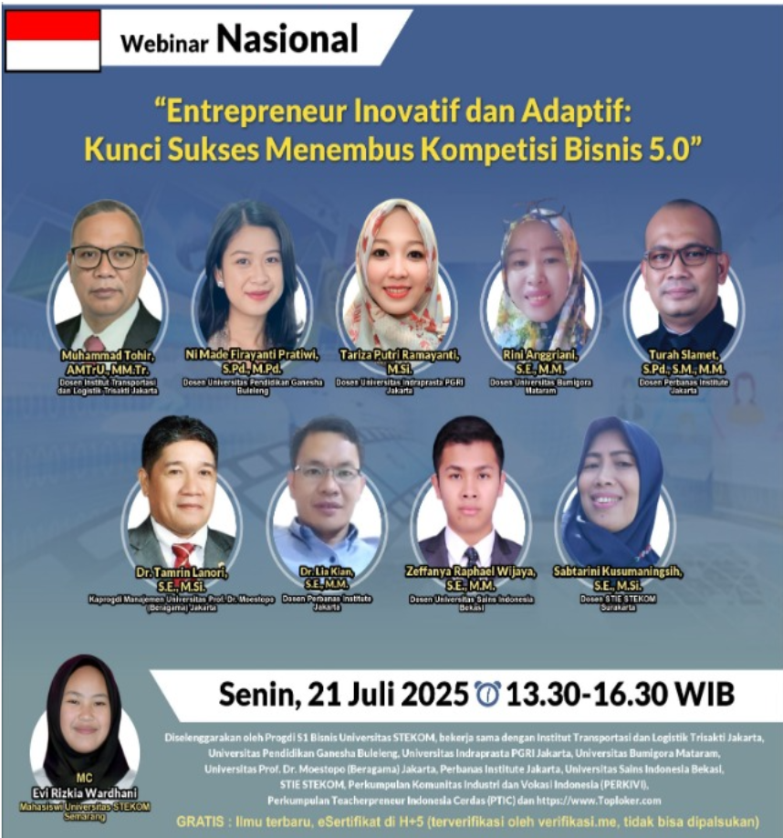 FEB UPDM(B) Berpartisipasi pada Webinar Nasional “Entrepreneur Inovatif dan Adaptif: Kunci Sukses Menembus Kompetisi Bisnis 5.0”